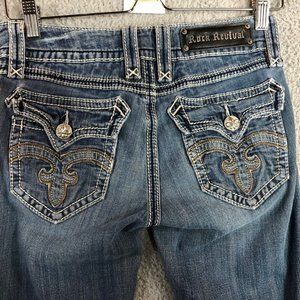Rock Revival Distressed Debbie Boot Flap Pocket Low Rise Women's Jeans Size 27